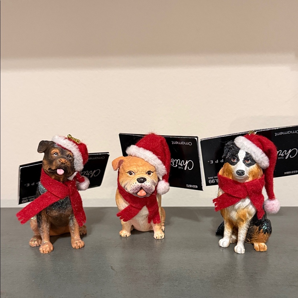 Dog Ornaments with Santa Hats - Set of 3 - NWT